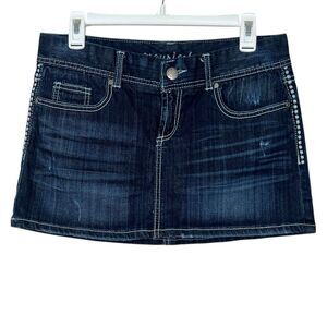 Maurices Mini Skirt Women Sz 7/8 Blue Jean Denim Thick Stitch 5-Pockets 32x12